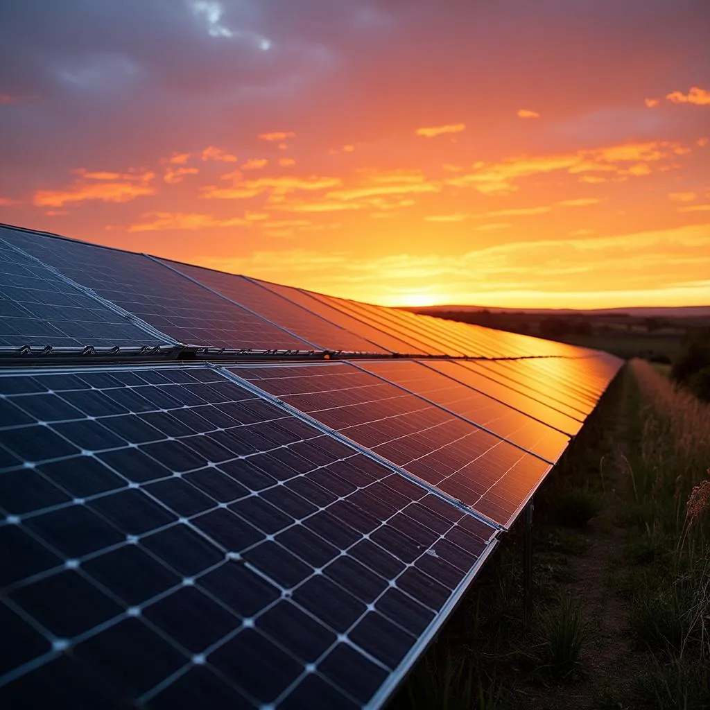 Parque solar en Argentina al atardecer